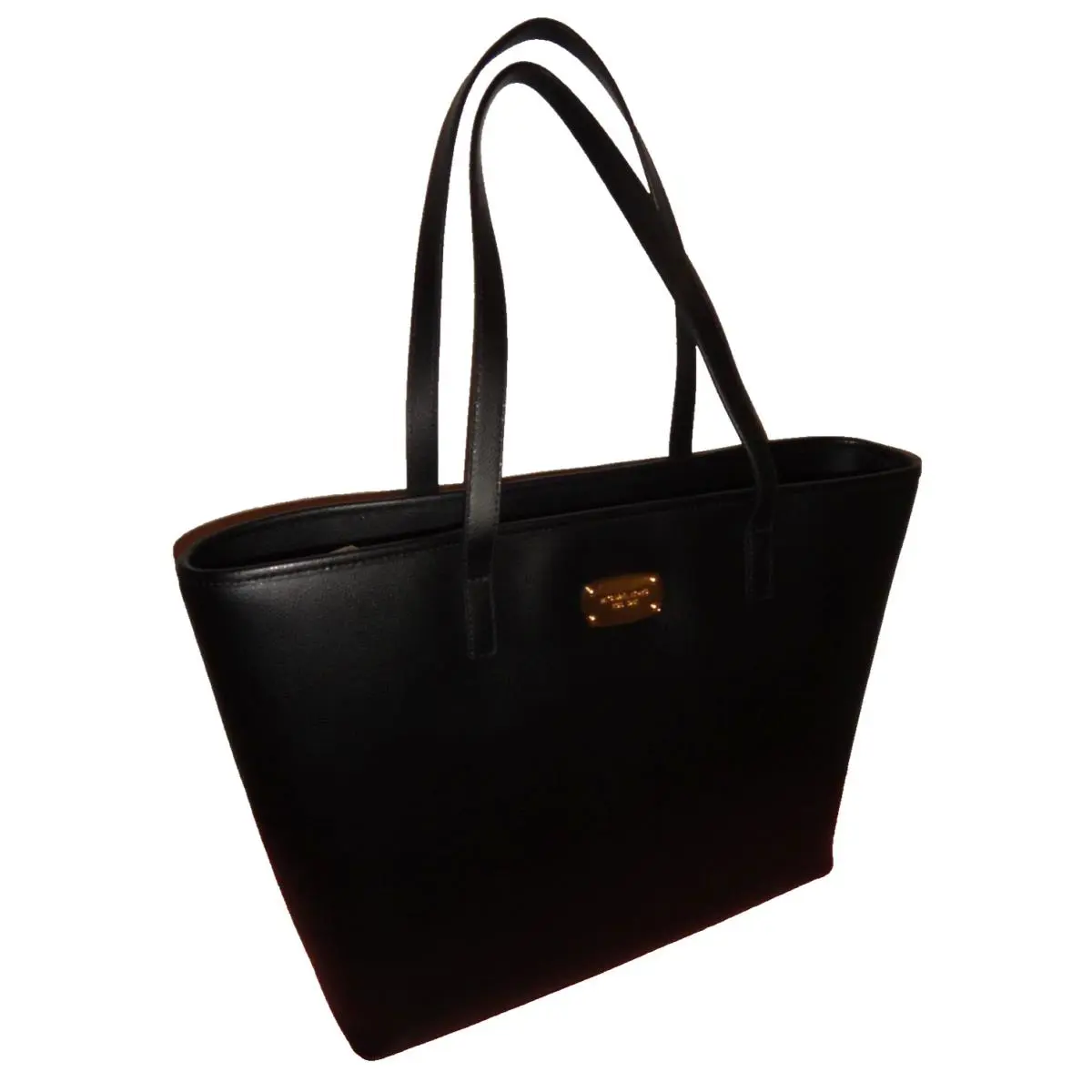Michael Kors Jet Set Women MK Black Leather MD MF Tote Bag Purse Gold 38S6XTTT6L