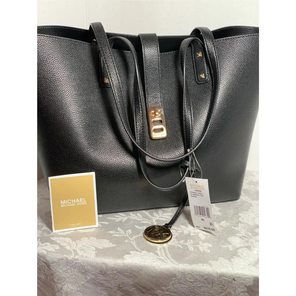 Michael Kors Karson Black Pebble Leather Carryall Tote Retail