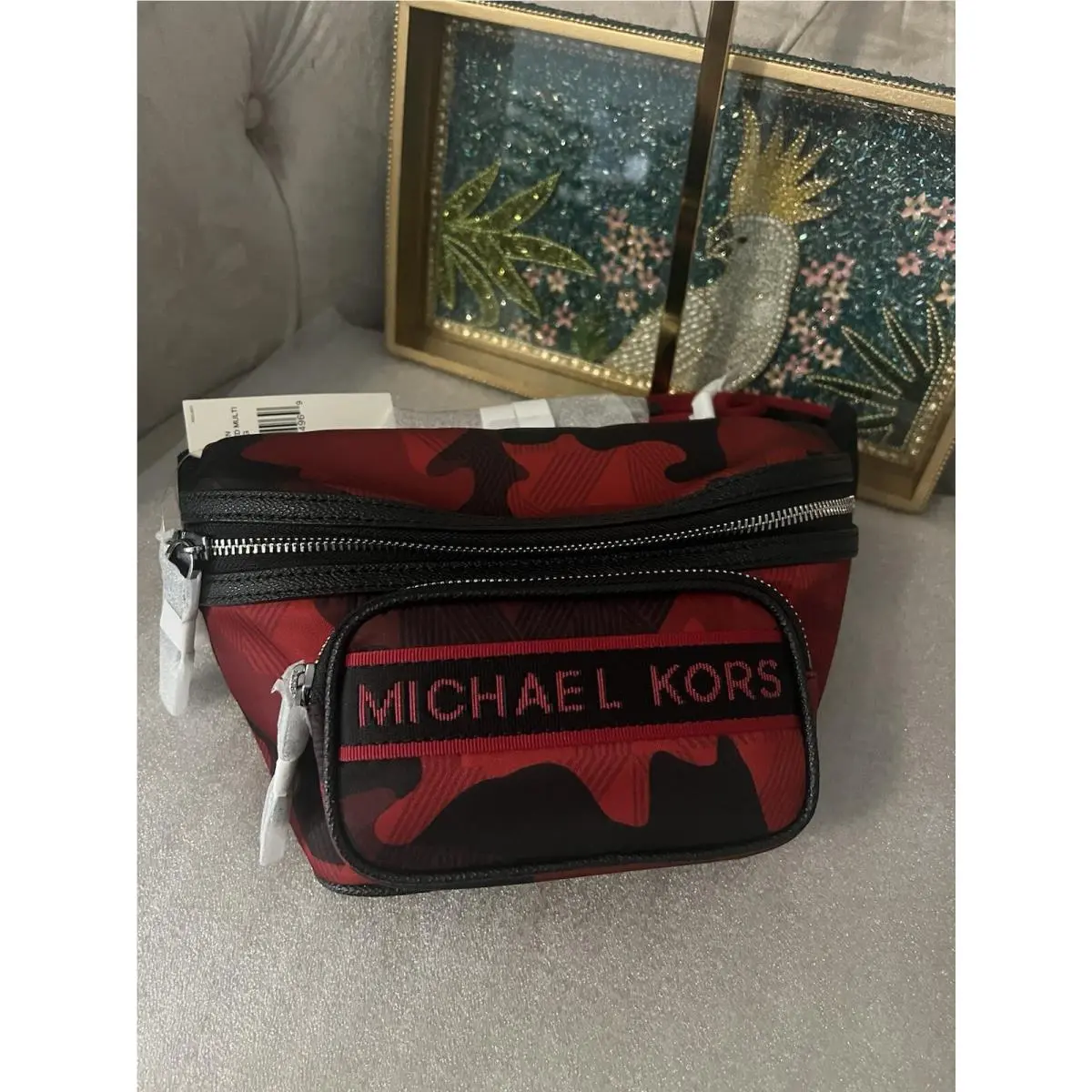 Michael Kors Men’s Brooklyn Large Utility Nylon Belt Hip Fanny Bag Red Black