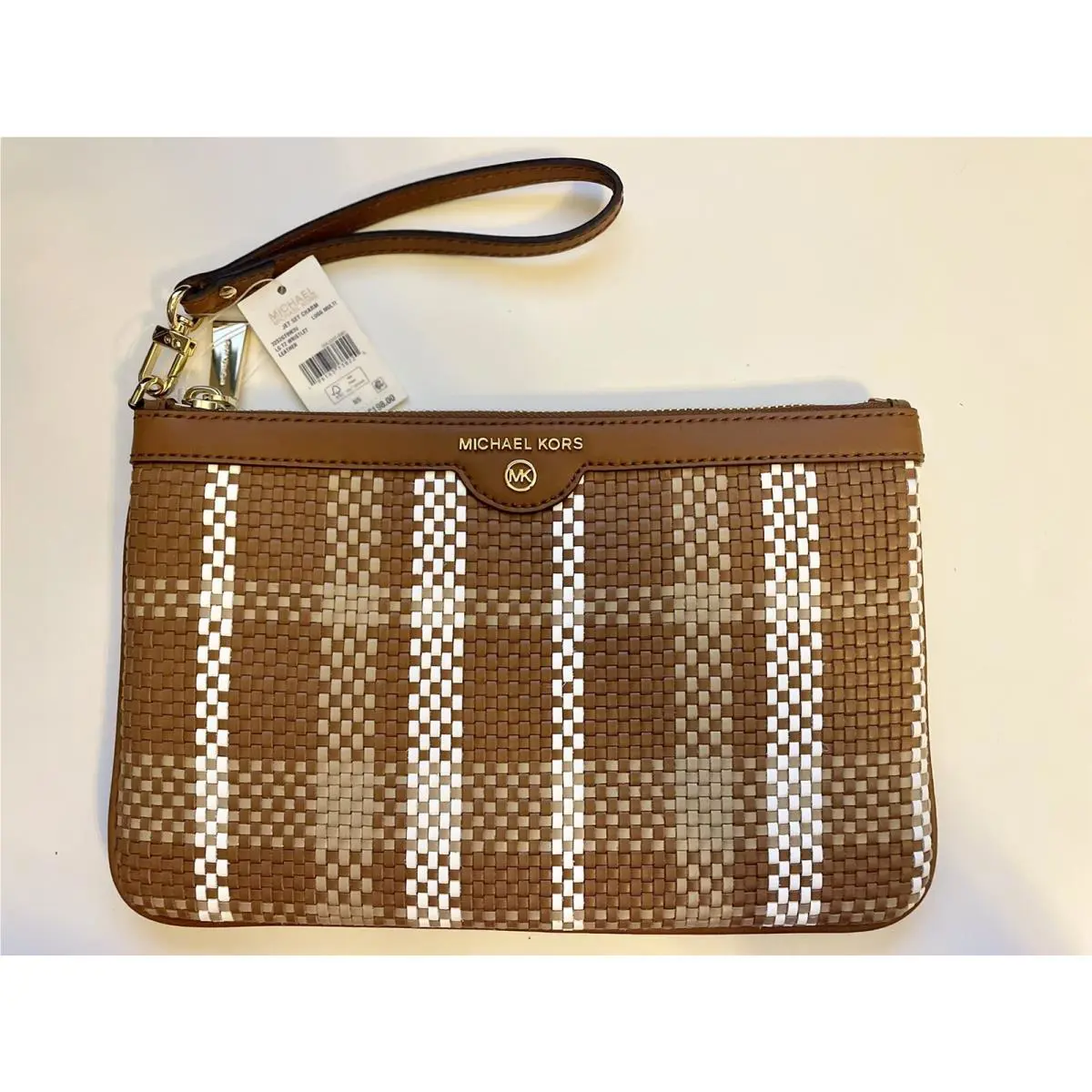Michael Kors Jet Set Charm Large Zip Pouch Wristlet Weaved Luggage Multi