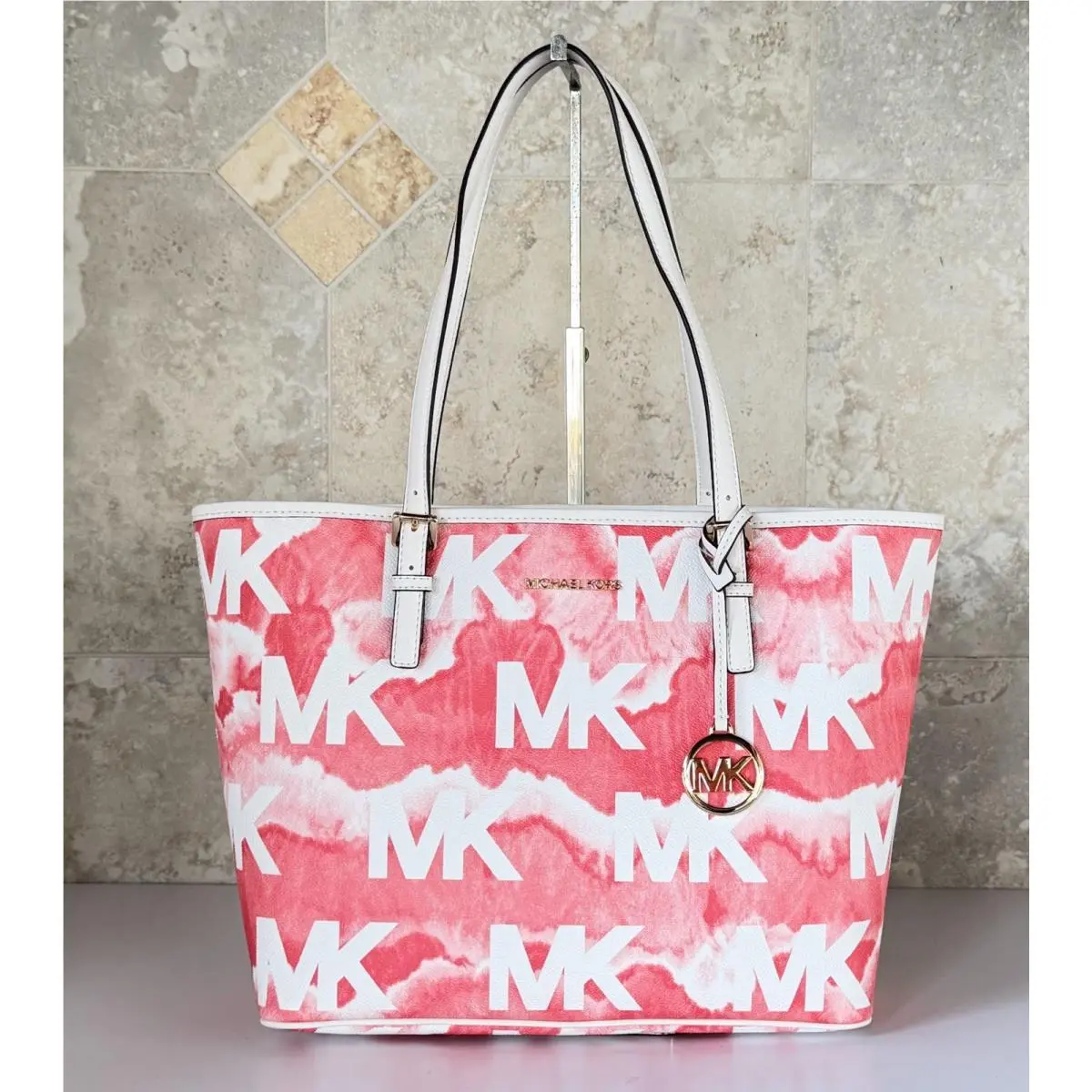 Jet Set Travel MD Carryall Tote Bag MK Graphic Logo Grapefruit by Michael Kors