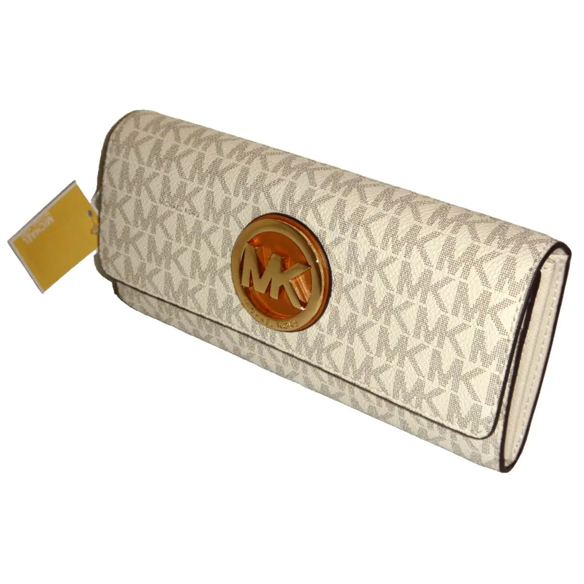 Michael Kors Women`s Fulton White Vanilla MK Signature LG Gusset Carryall Wallet