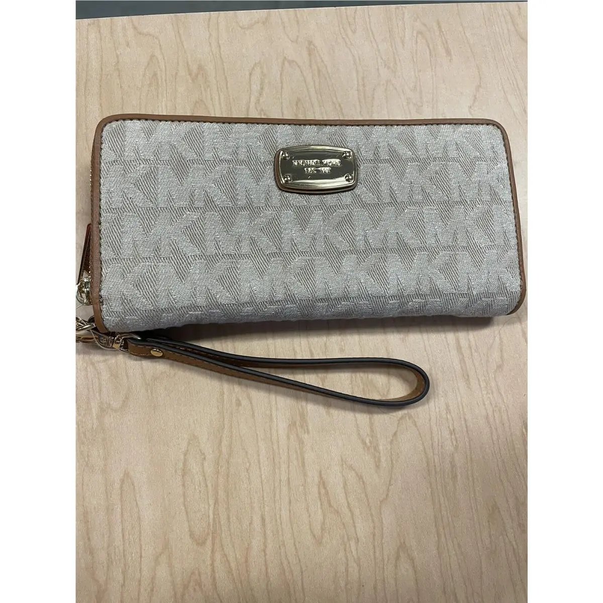 Michael Kors Dark Khaki Logo Fabric Travel Continental Large Wristlet Wallet