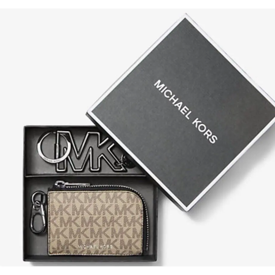 Michael Kors Logo Wallet and Keychain Gift Set Hemp/brown