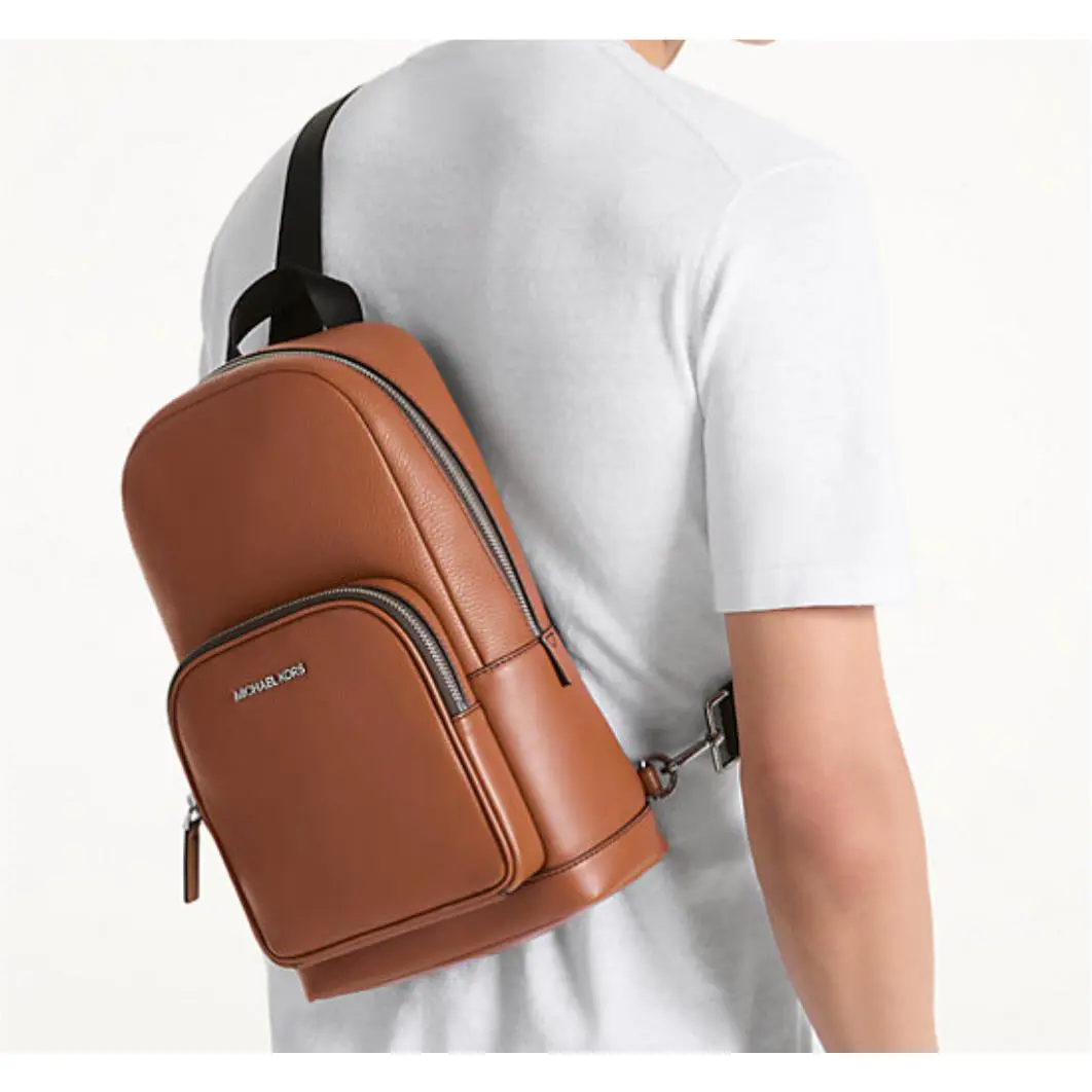 Michael Kors Men`s Cooper Commuter Sling Pack Crossbody Bag Luggage Brown