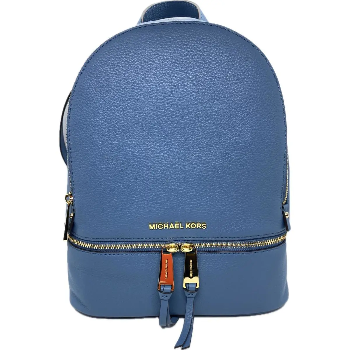 Michael Kors Rhea Zip Backpack Bag Blue Leather W/ Dustbag
