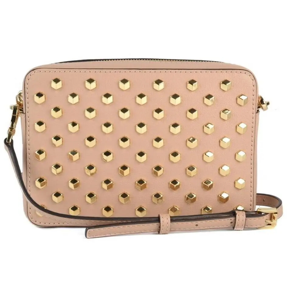 Michael Kors Studded Leather Crossbody Shoulder Bag Fawn Moto Punk Rock