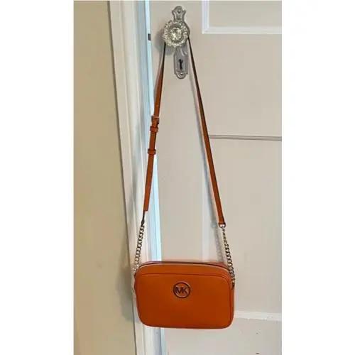 Fulton Large East West Crossbody Tangerine Leather Bag Purse by Michael Kors