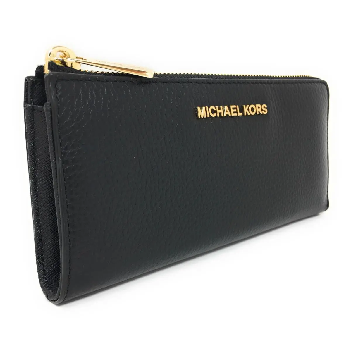 Michael Kors Jet Set Large Three Quarter Zip Around Black Pebbled Leather Wallet