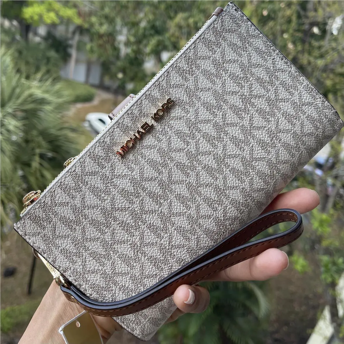 Michael Kors Women Double Zipper Phone Case Holder Clutch Purse Wallet Wristlet
