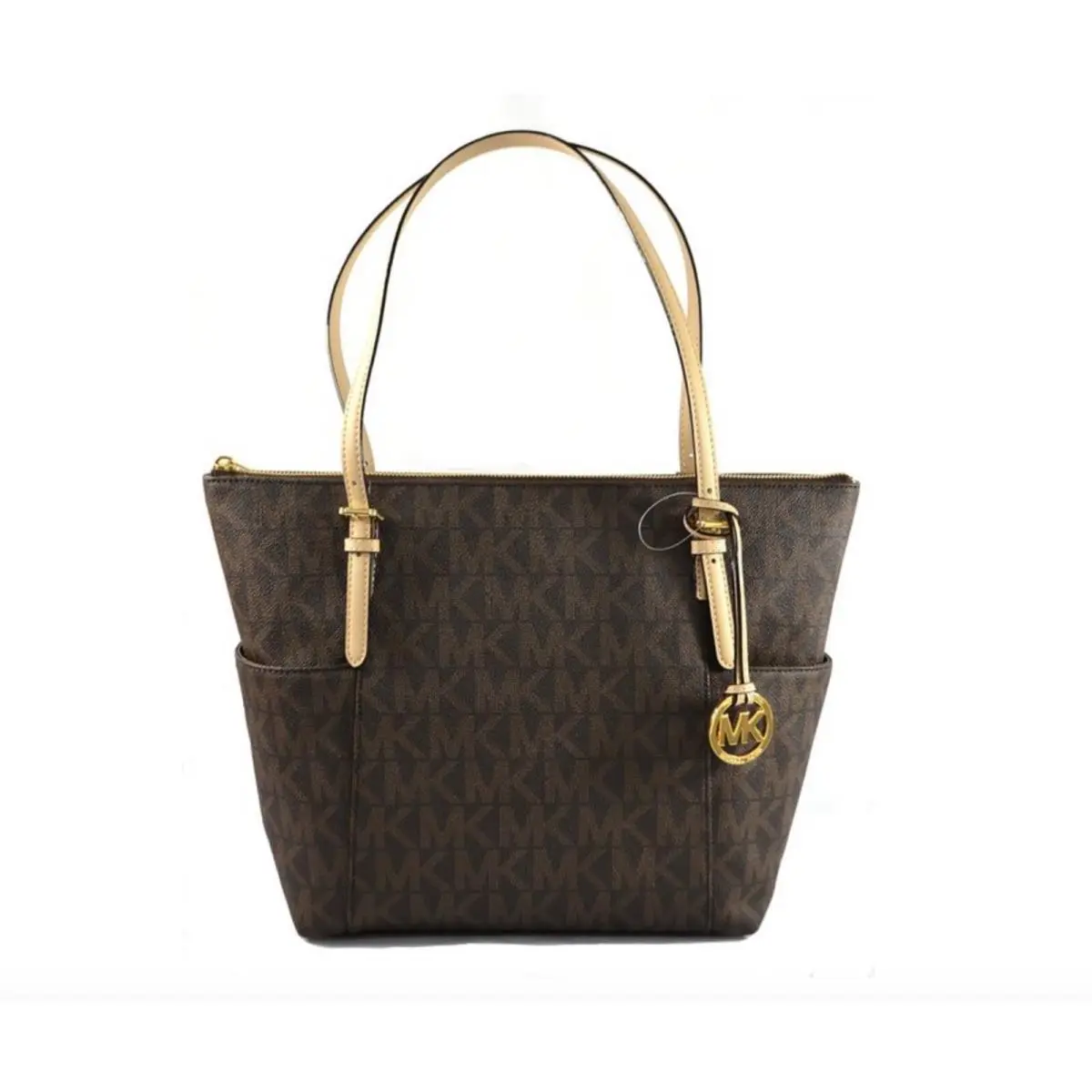Jet Set Item East West Signature Top Zip Brown Pvc Tote: by Michael Kors