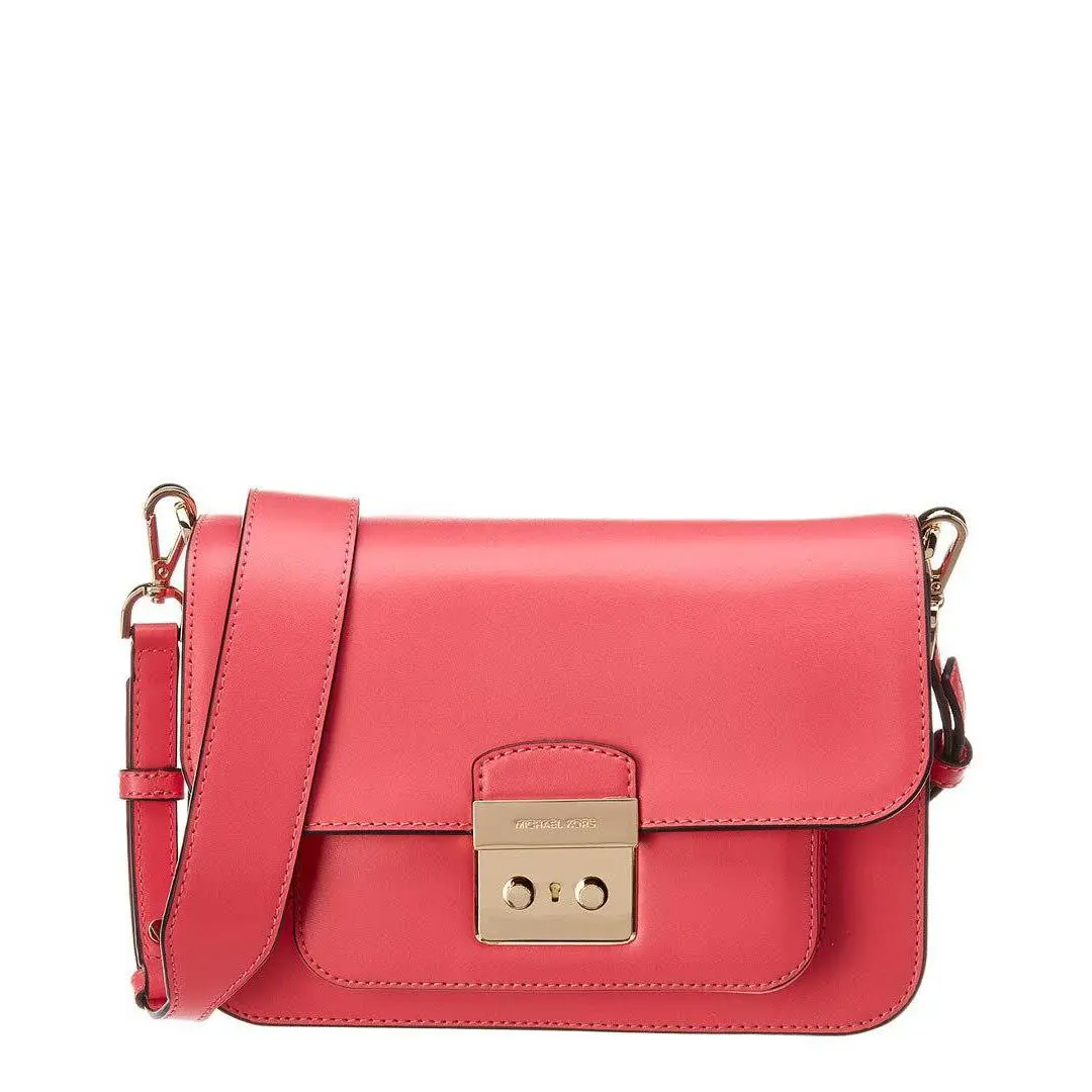 Michael Kors Sloan Editor Large Handbag Leather Shoulder Bag Pink Rose - Handle/Strap: Pink, Hardware: Gold-Tone, Exterior: Pink
