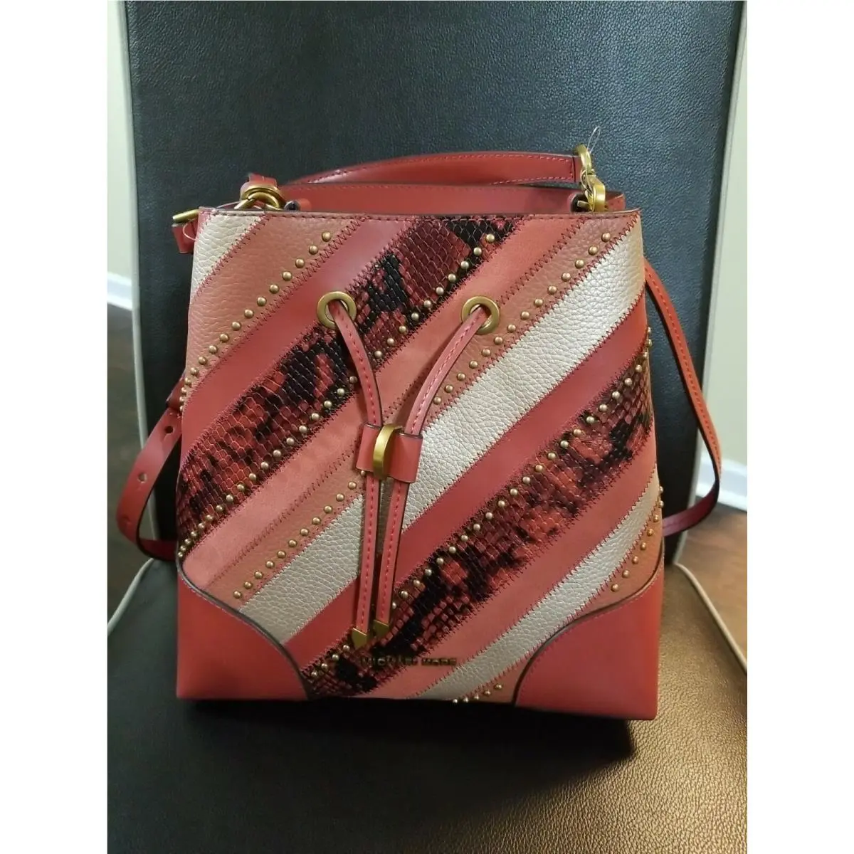 Michael Kors Mercer Medium Terracotta Leather Convertible Bucket Bag MK Purse