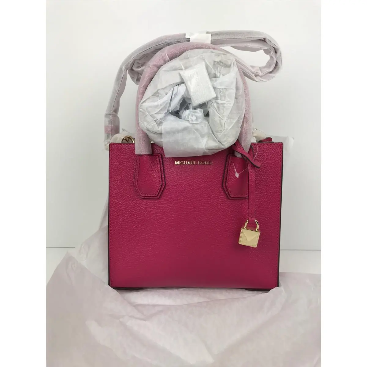 Michael Kors Mercer Studio Medium Messenger Ultra Pink In Packaging