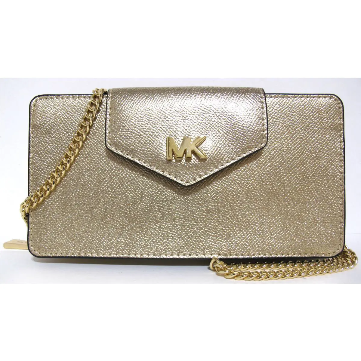 Auth. Michael Kors Gold Metallic Leather Crossbody Wallet on Chain Pale Gold