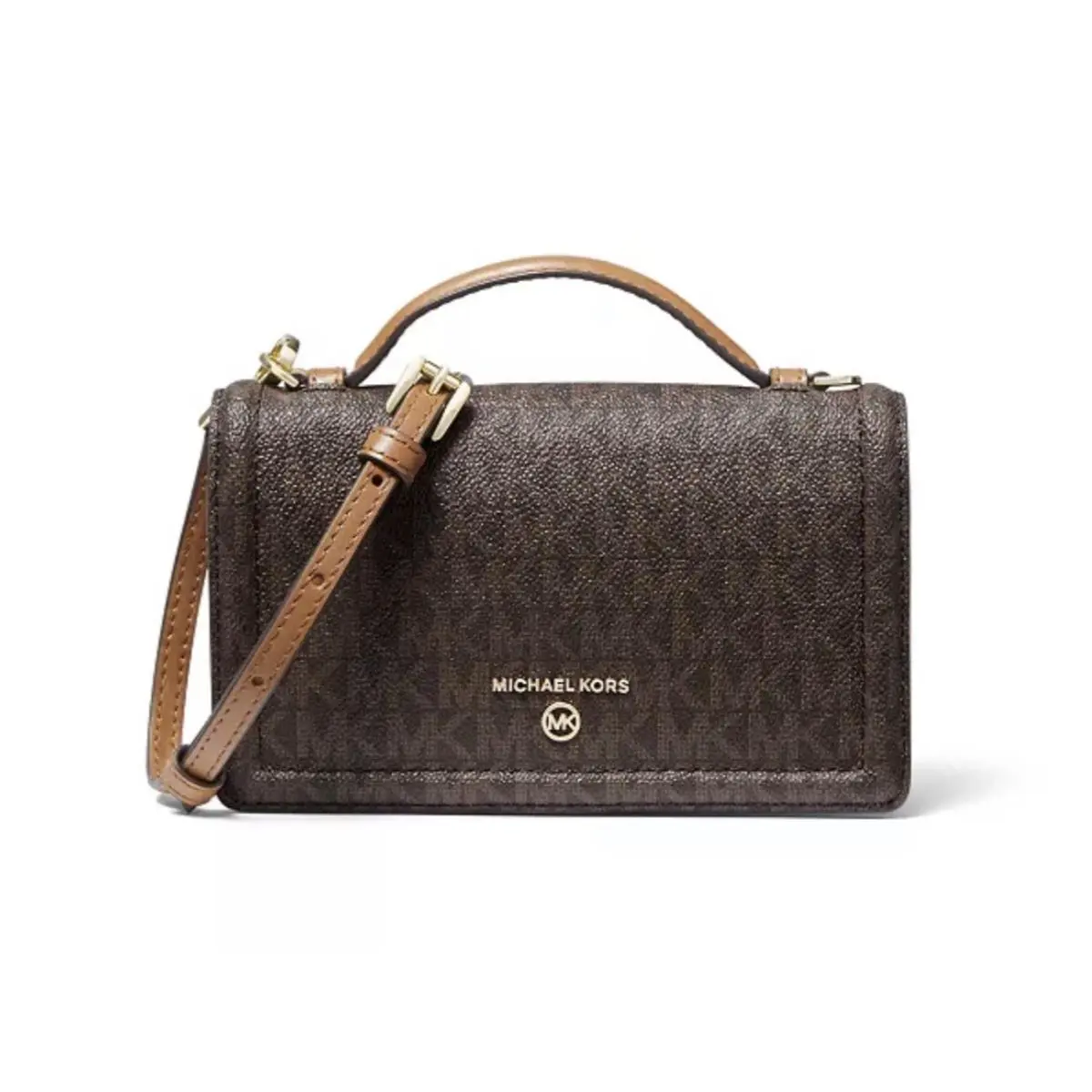 Michael Kors Jet Set Charm Mini Top Handle Phone Crossbody Brown/acorn - Handle/Strap: Brown, Hardware: Gold, Exterior: Brown/Acorn