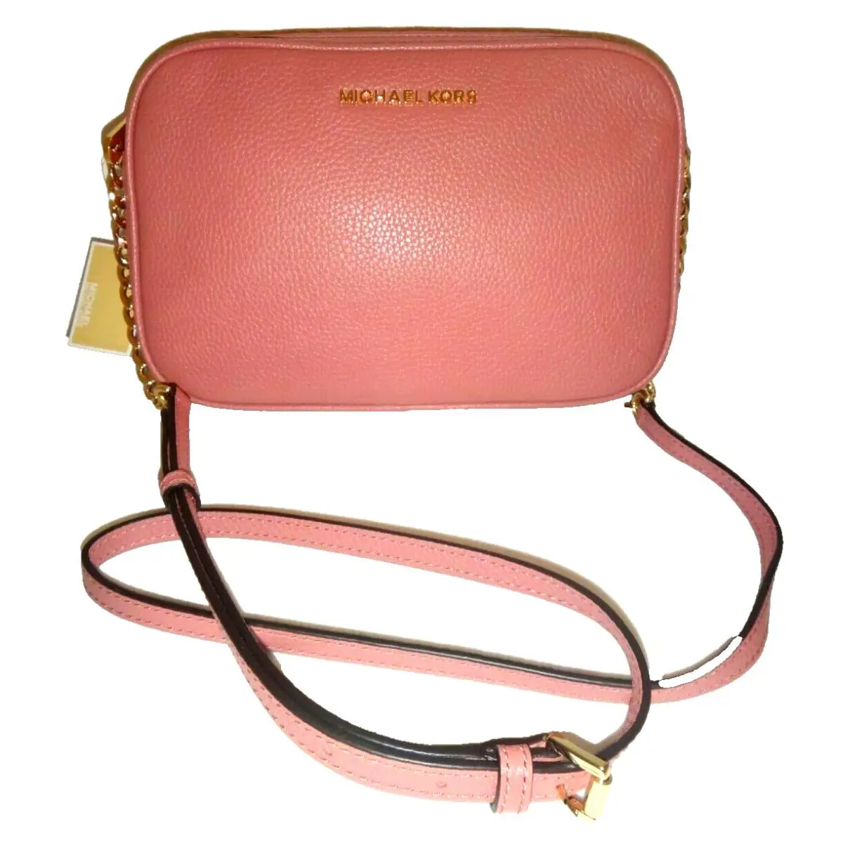 Michael Kors Women`s MK Jet Set LG EW Crossbody Bag Purse Pink Rose Leather Gold