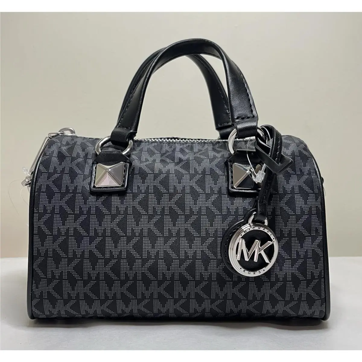 Michael Kors Grayson Black Logo MK Nylon Small Satchel Duffle Crossbody