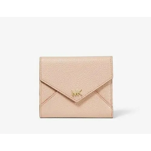 Michael Kors Money Pieces Pink+fawn 2 Tone Pebbled Leather Tri-fold Wallet