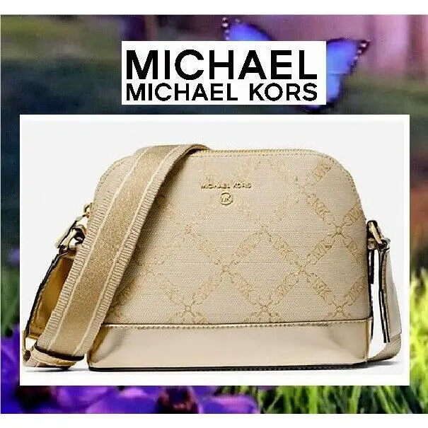 Michael Kors Sig Jet Set Charm Small Dome Crossbody Bag In Natural Pale Gold