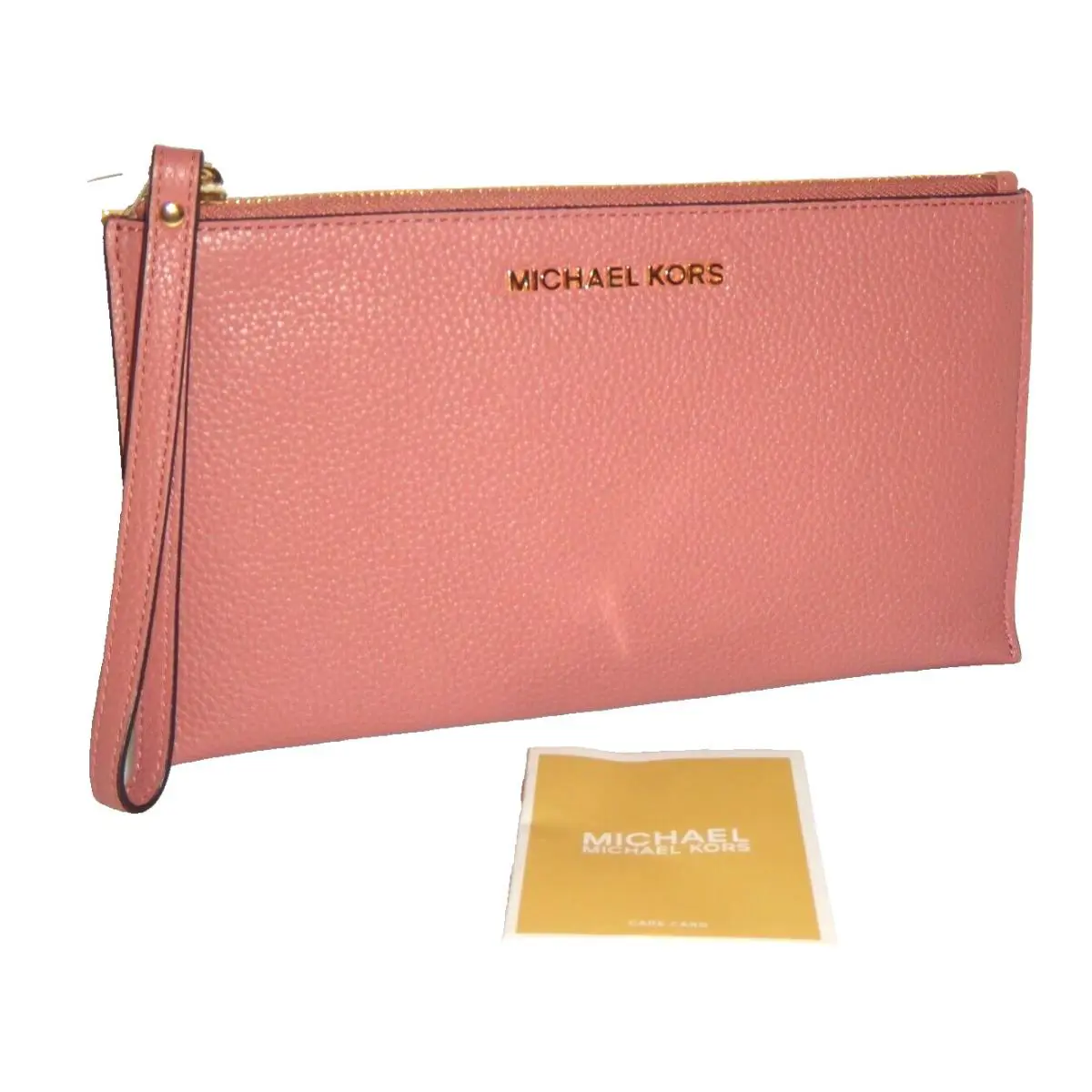 Michael Kors Women`s MK Jet Set LG Zip Clutch Wrist-let Wallet Rose Pink Leather