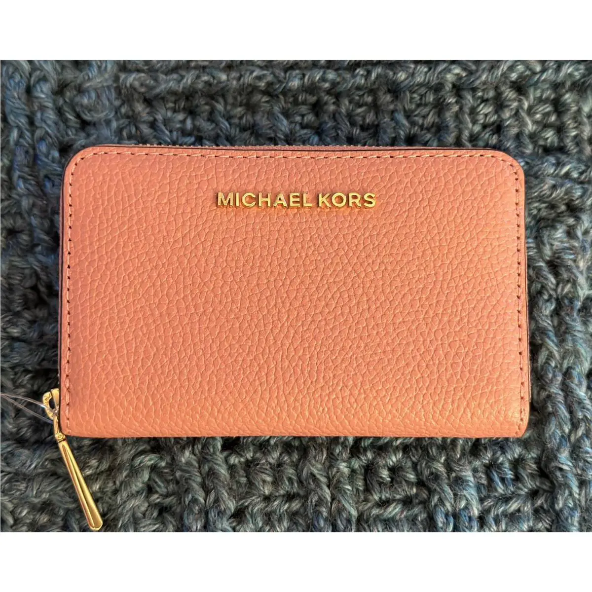 Michael Kors Jet Set Small Zip Around Card Case / Sunset Rose Gold MK Logo