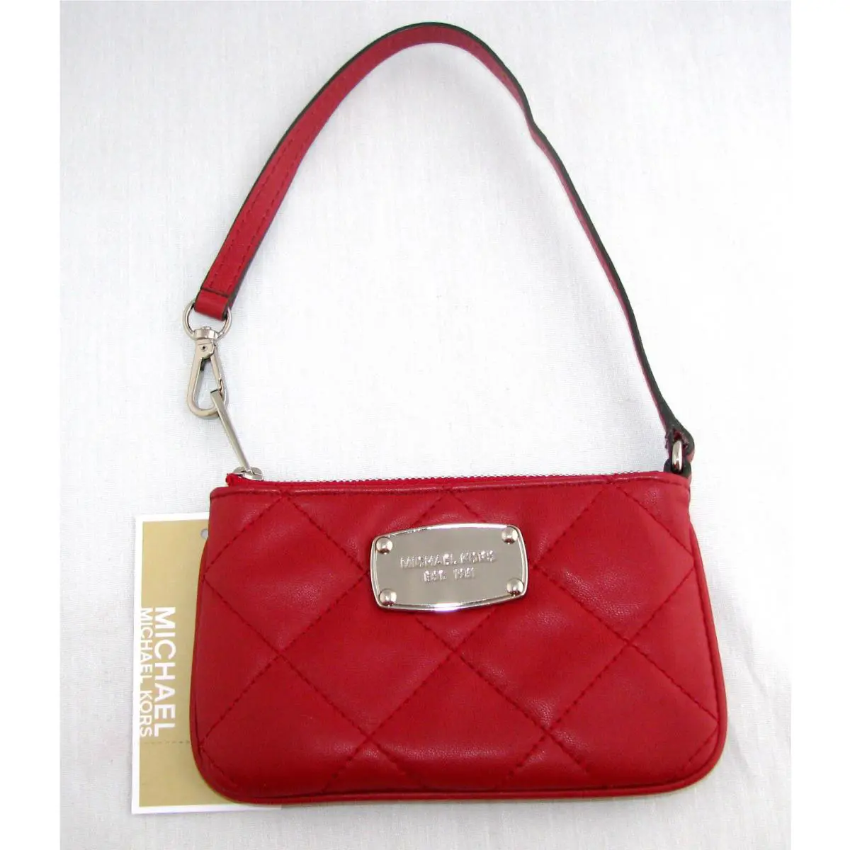 Michael Kors Hamilton Quilt Red Leather Wristlet Clutch Wallet $98.00-NEW