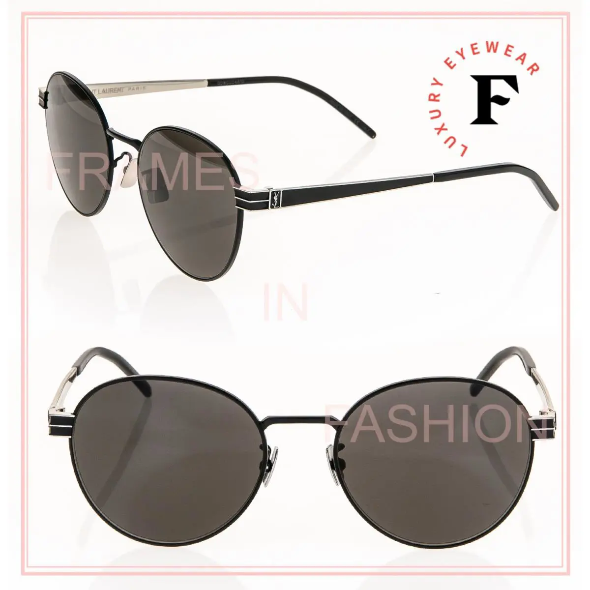 Saint Laurent Ysl SL M65 Black Silver Round Unisex Metal Sunglasses SLM65 002 by Yves Saint Laurent