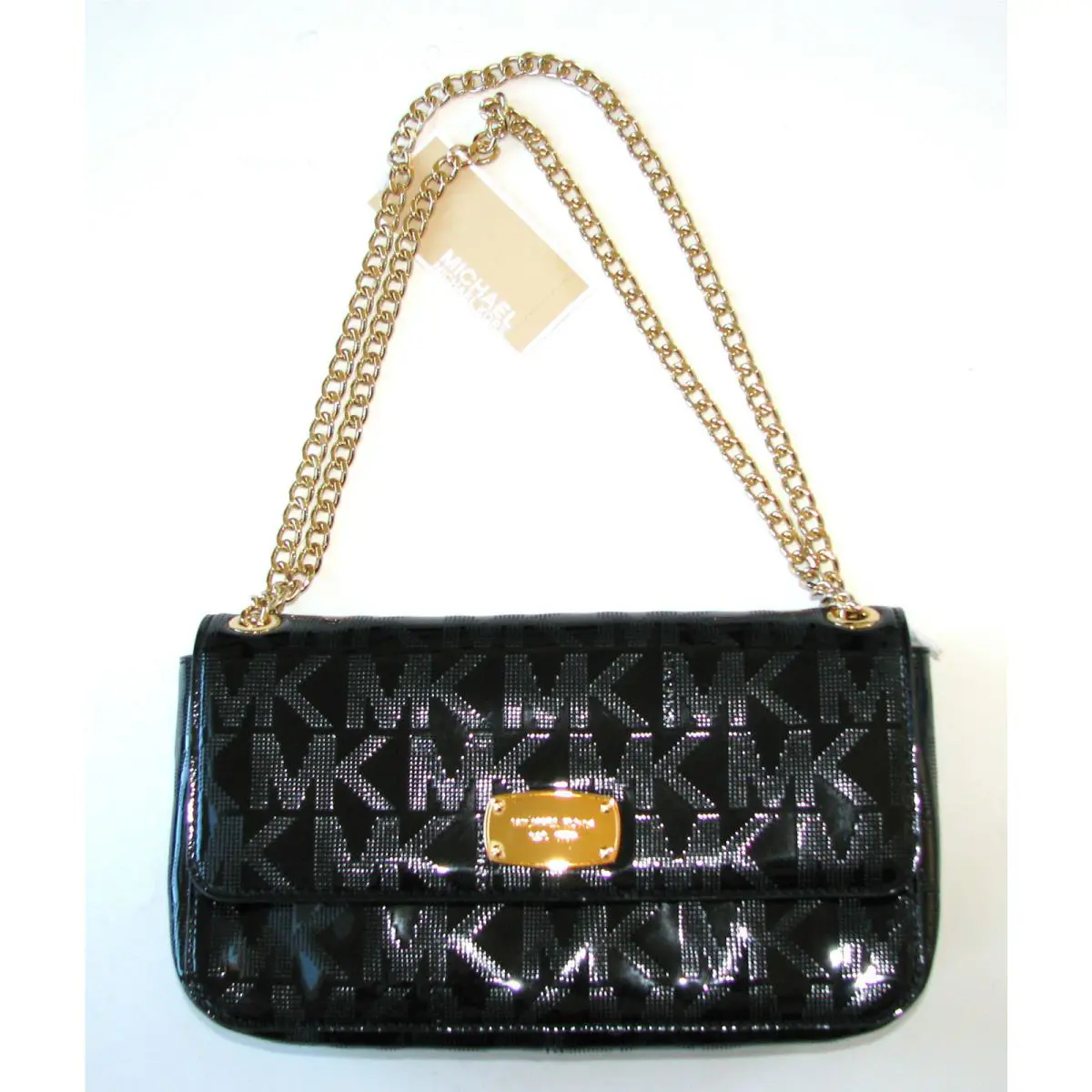 Michael Kors Jet Set Conv Chain Item Black MK Mirror Metallic Shoulder Hand Bag