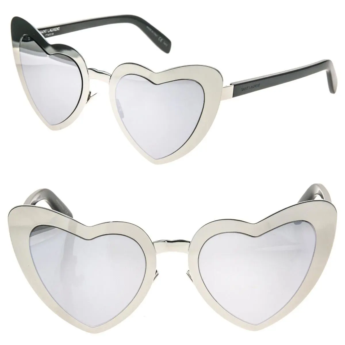 Saint Laurent Loulou SL 196 SL196 Black Silver Mirror Metal Heart Sunglasses 001