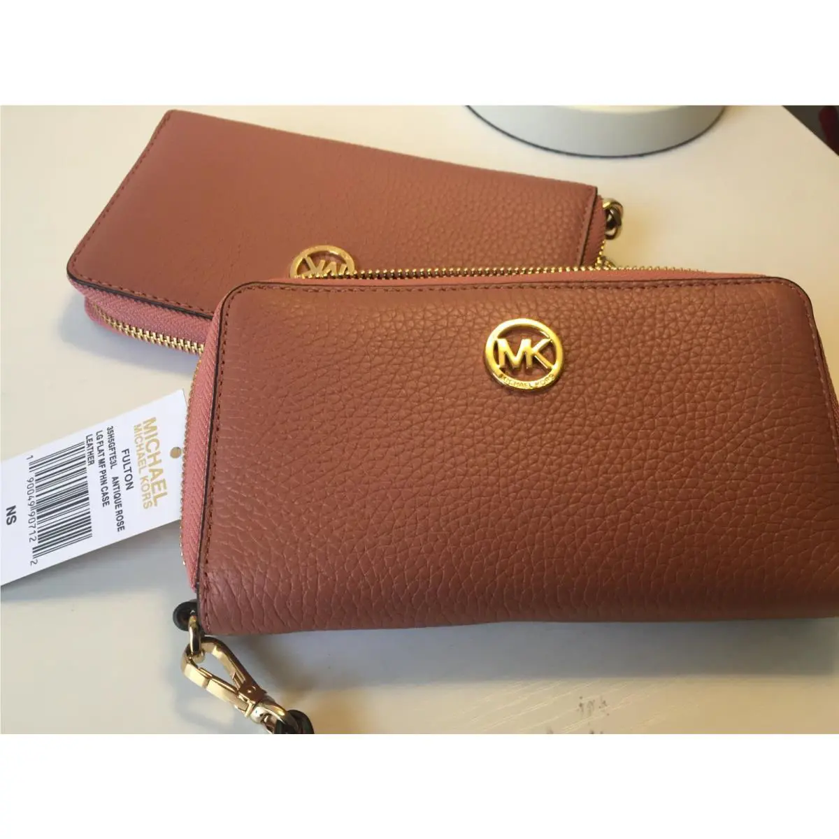 Michael Kors Clutch Bag Lady`s Zip Leather Phone Case Wallet Antique Rose