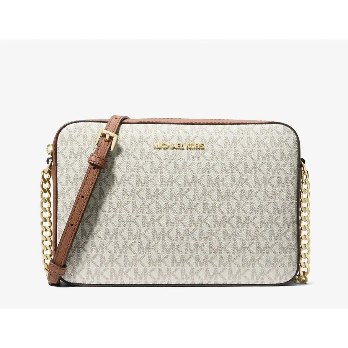 Michael Kors Jet Set Large Printed Logo Crossbody Bag Color Vanilla
