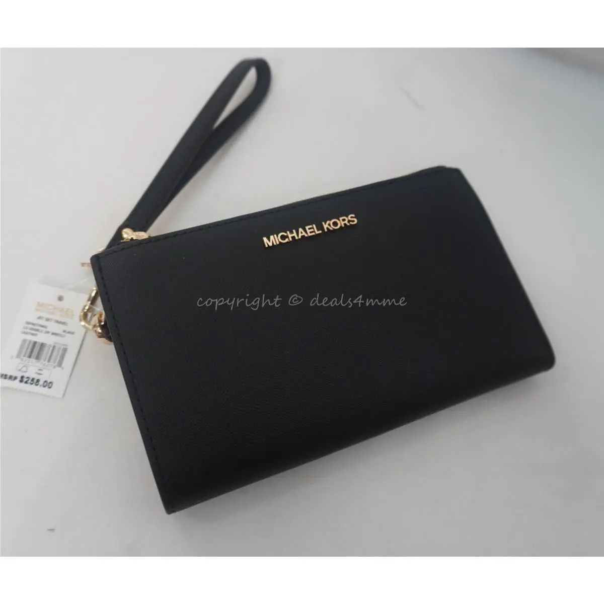 Michael Kors 35F8GTVW0L Jet Set Double Zip Leather Wristlet in Black