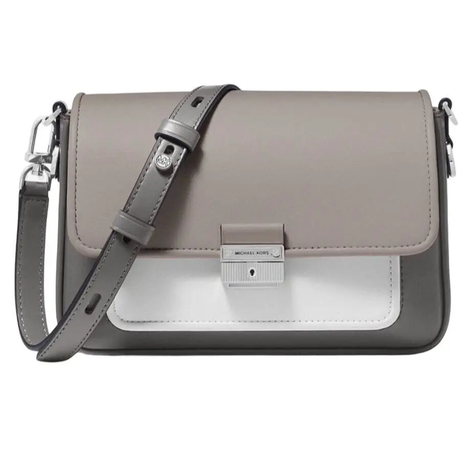 Michael Kors Womens Bradshaw Leather Messenger Bag Heather Grey Size M Defected