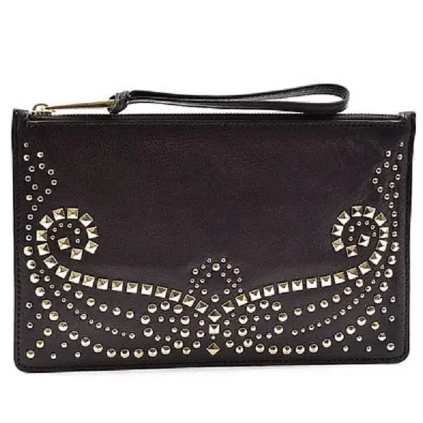Rhea Chocolate Brown Soft Leather Studded Large Wristlet Clutch Bag by Michael Kors