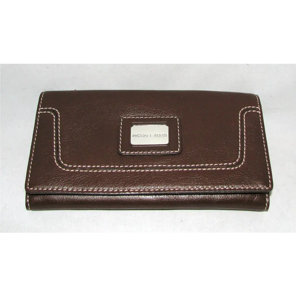 Michael Kors Brookville Mocha Brown Leather Carry All Wallet Clutch