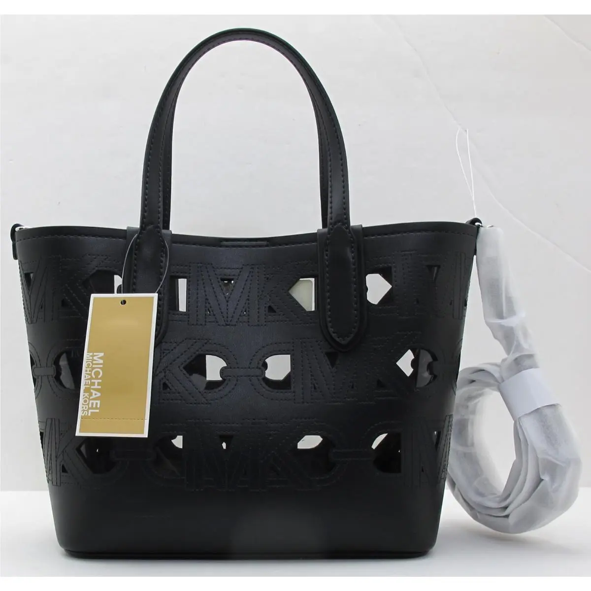 Michael Kors Small Eliza MK Cut Out Clear/black Open Shopper Tote