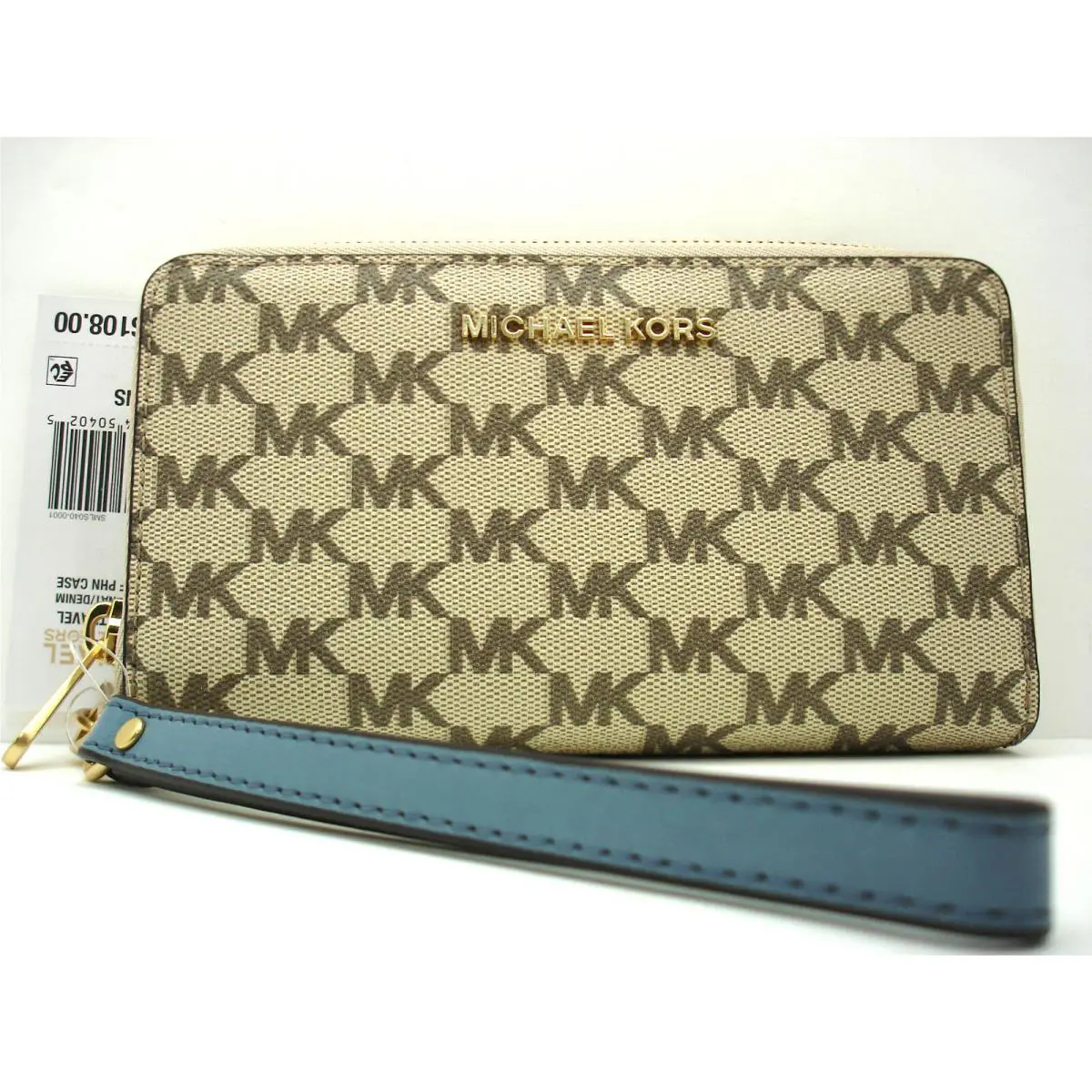 Michael Kors Jet Set Travel Lg Flat MF Phone Wallet Natural/denim