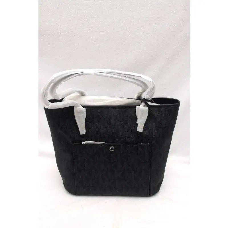 Michael Kors Jet Set Item Signature Pvc Large Snap Pocket Tote Black