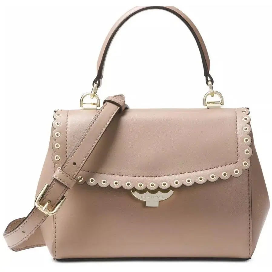 Michael Kors Top Handle Crossbody Truffle Gold Mini Leather Scallopped Bag