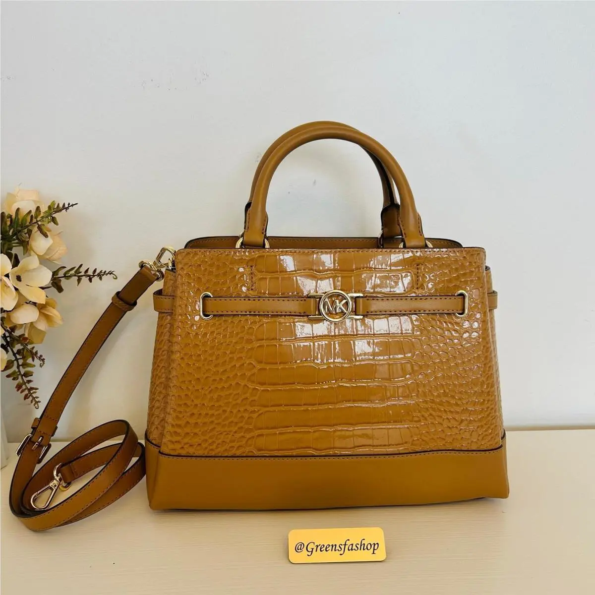 Michael Kors Reed Large Leather Belted Satchel Handbag Deer MK