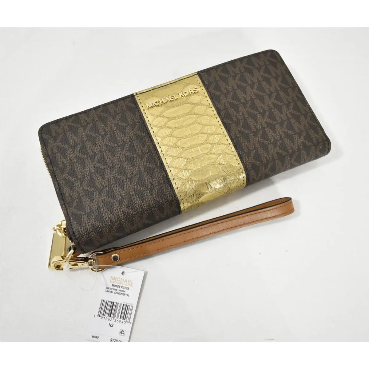 Michael Kors Money Pieces Continental Wallet/ Wristlet in Brown Gold