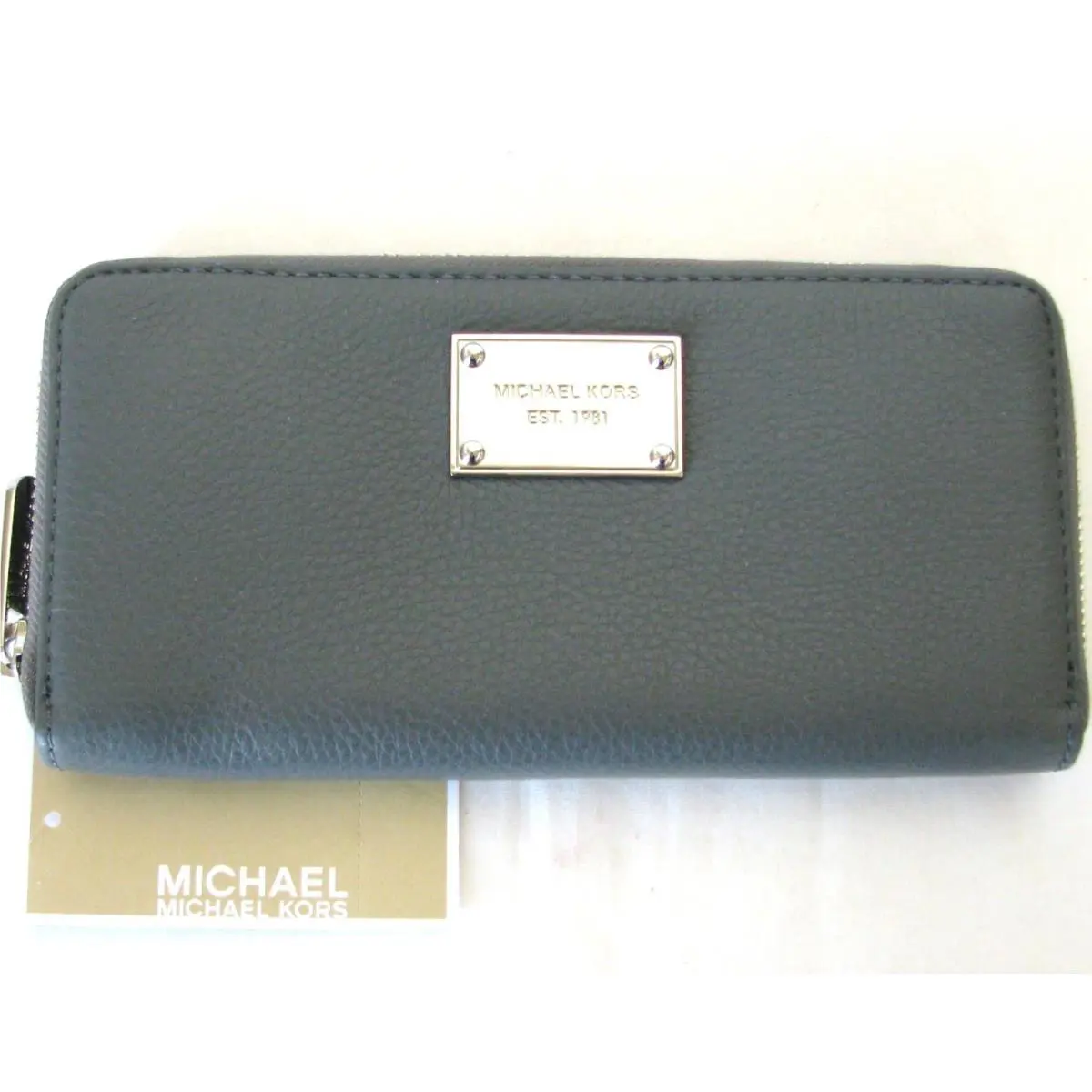Michael Kors Item Dark Slate Grey Gray Leather Zip Continental Wallet Clutch
