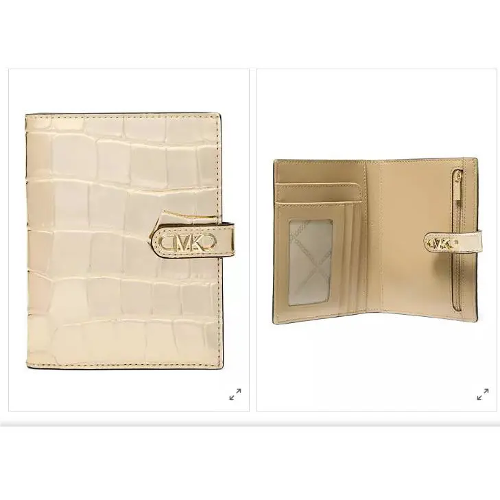 Michael Kors Empire Tab Passport Wallet Alligator Embossed Leather Pale Gold - Exterior: Gold