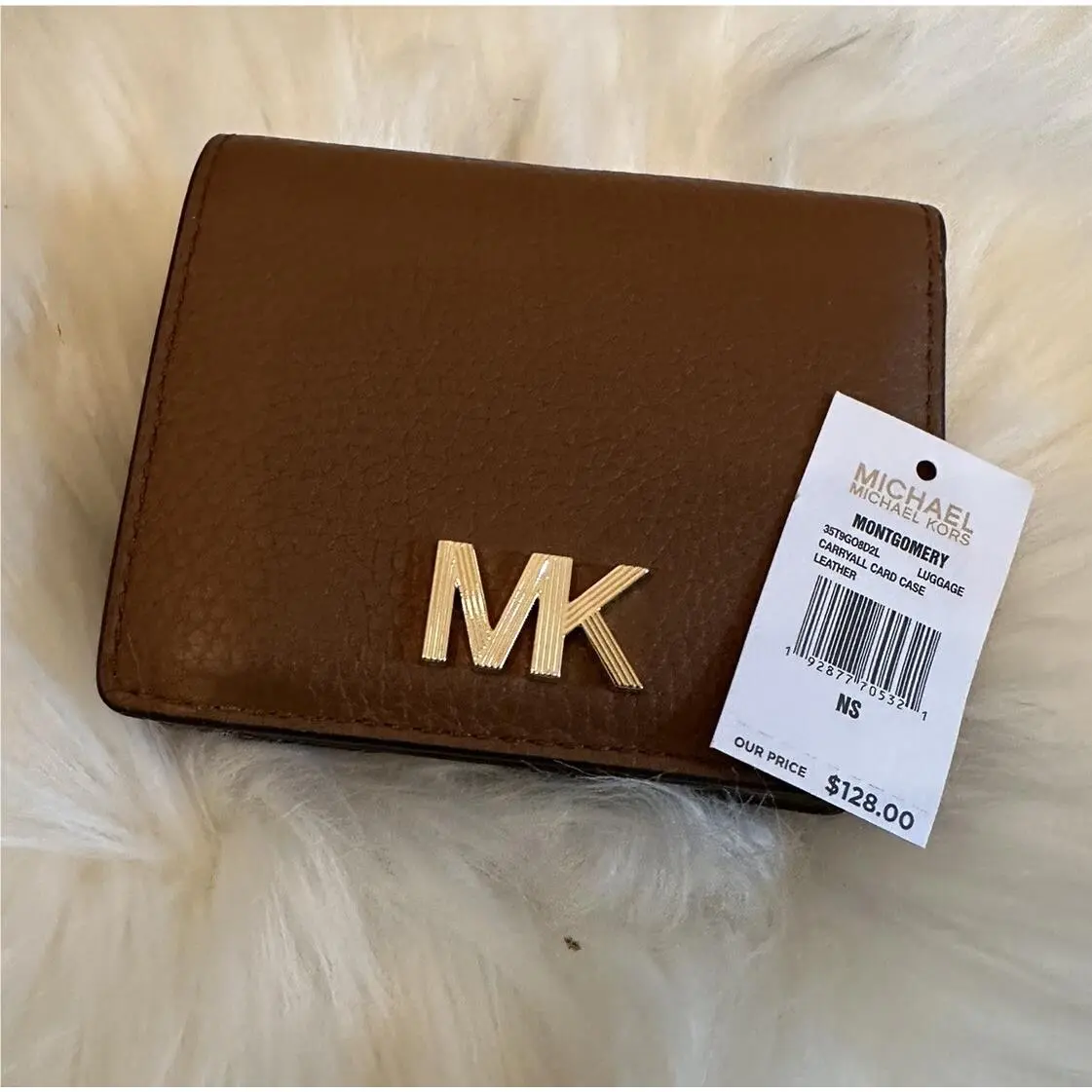 Michael Kors Montgomery Carryall Card Case Small Folding Leather Wallet Luggage