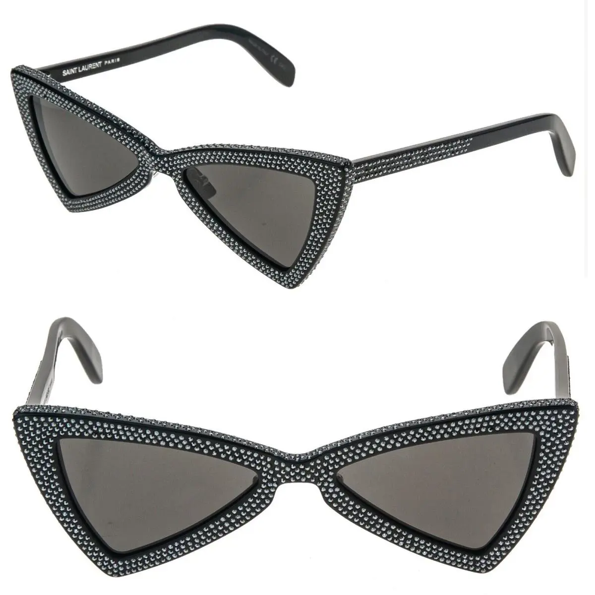 Saint Laurent 207 Jerry Ysl SL207 Black Crystal Stud Triangle Bat Sunglasses 003