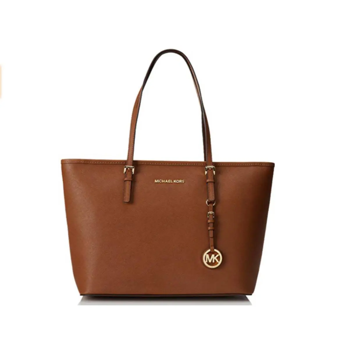 Michael Kors MK Travel Tote Bag Brown Luggage Saffiano Leather Gold 38H8GTVT9L