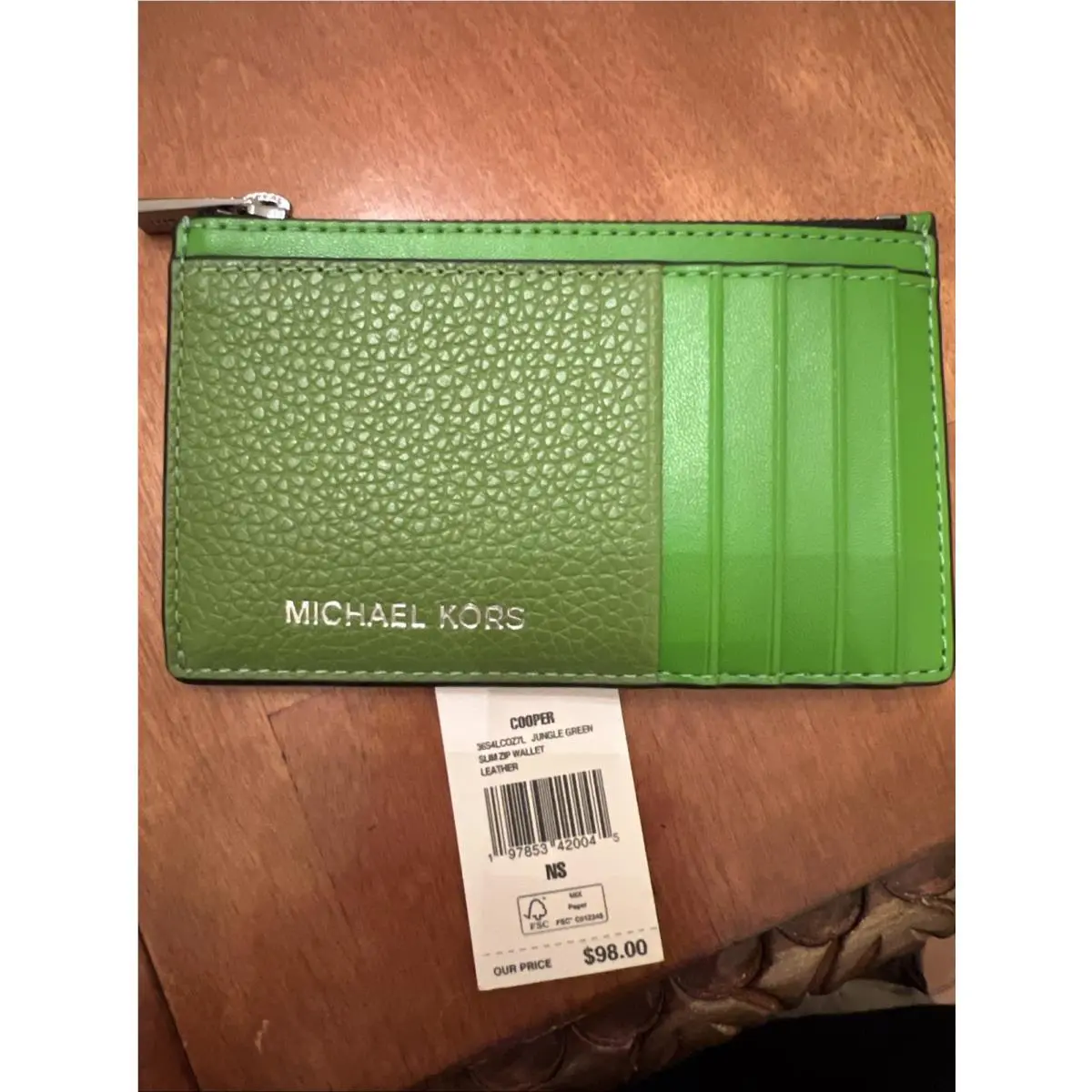 Michael Kors Jet Set Travel Cooper Card Case Leather Wallet Jungle Green