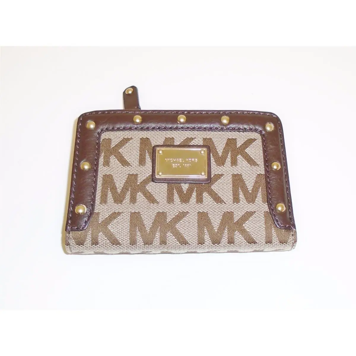 Michael Kors Big Valley Teak Brown Beige Bi-fold Wallet Coin Purse