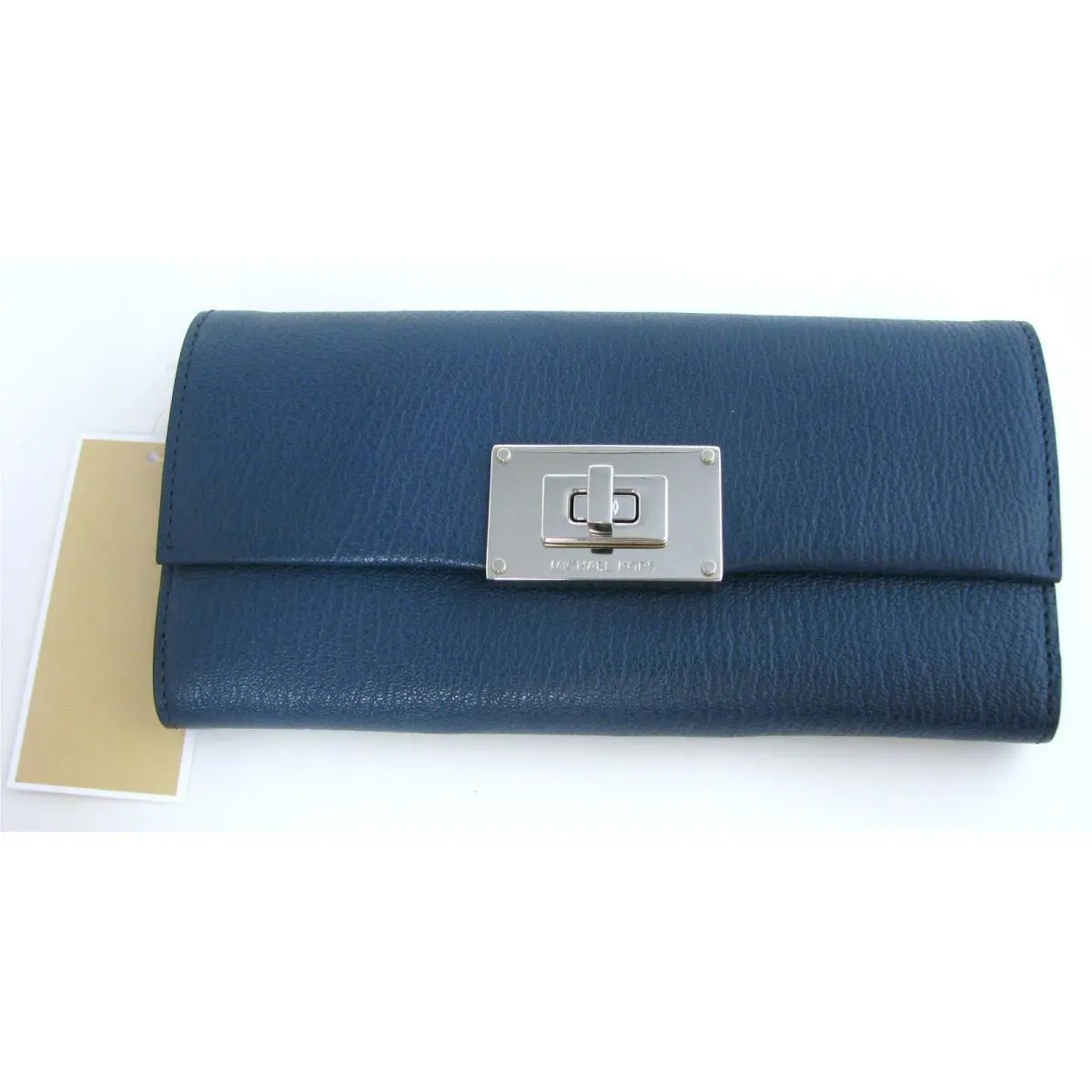 Michael Kors Sloan Navy Blue Leather Contintantal Turnlock Clutch Wallet-new
